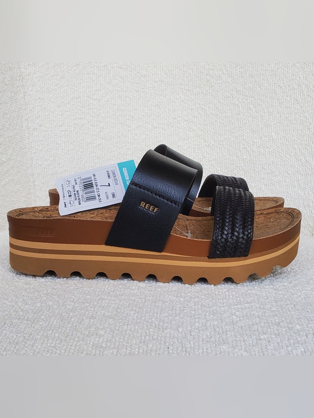 NWT Reef Black and Brown Platform Slide Sandals Cushion Comfort Size 7